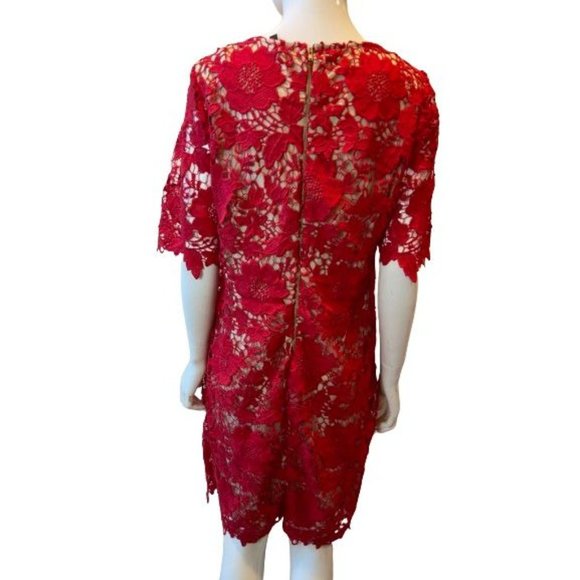 Label By Five Twelve Womens Lace Crochet Sheath Dress Short Sleeve Red Size 12 - Picture 2 of 8